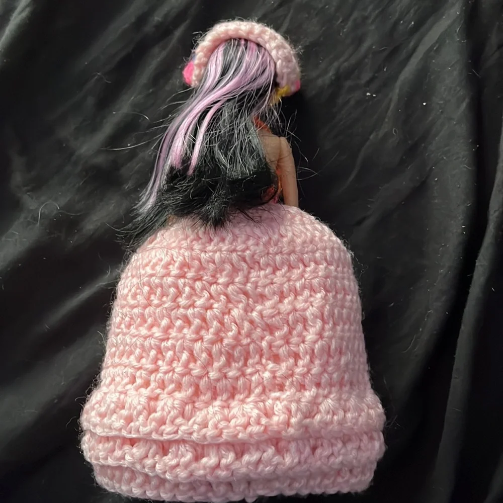 Hand Crafted Pink & Rainbow Toilet Paper Cover Asian Doll Retro Collectible